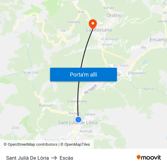 Sant Julià De Lòria to Escàs map