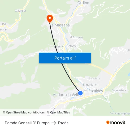 Parada Consell D’ Europa to Escàs map
