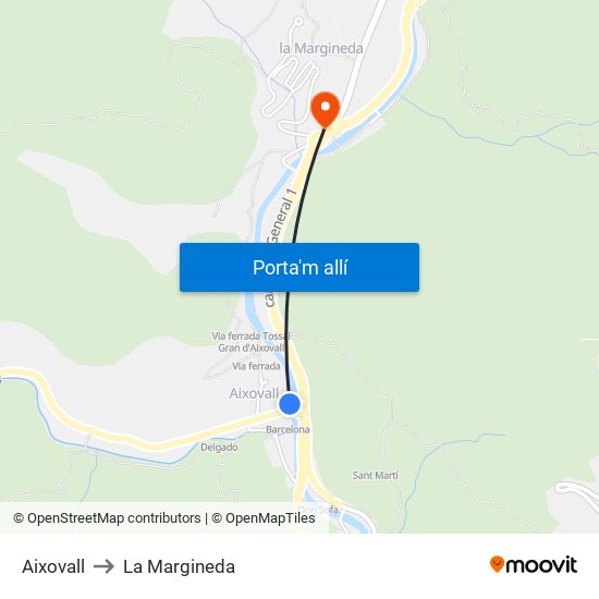 Aixovall to La Margineda map