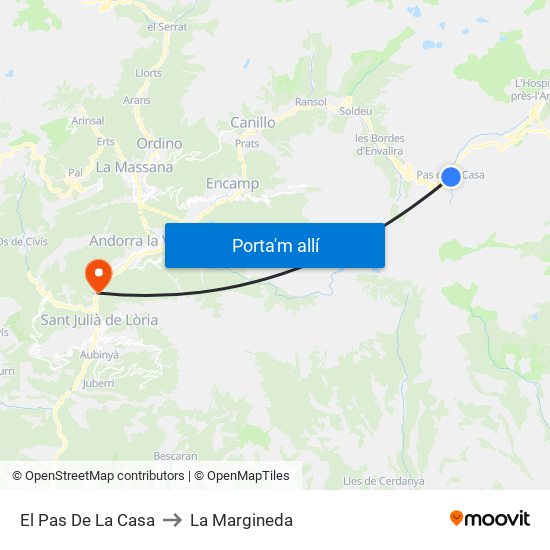 El Pas De La Casa to La Margineda map
