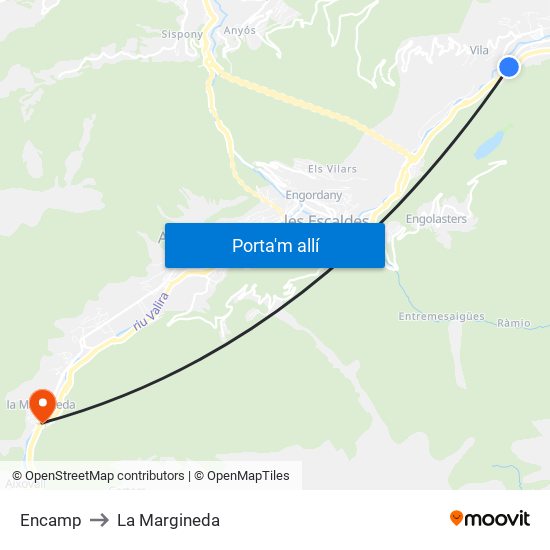 Encamp to La Margineda map