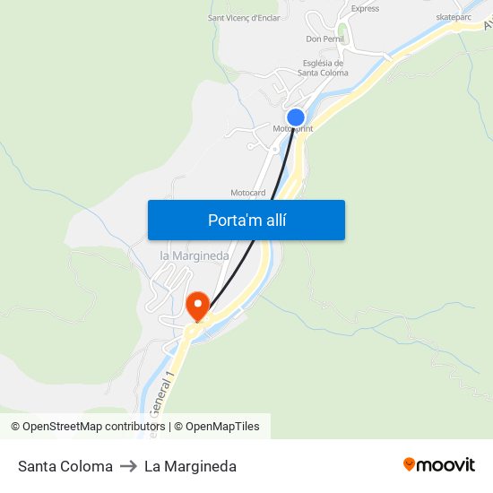 Santa Coloma to La Margineda map