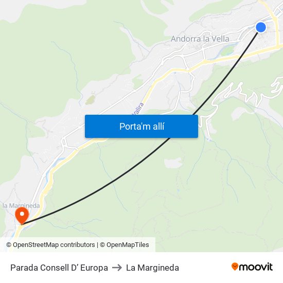 Parada Consell D’ Europa to La Margineda map
