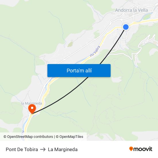 Pont De Tobira to La Margineda map