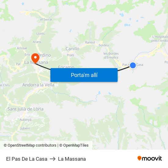 El Pas De La Casa to La Massana map