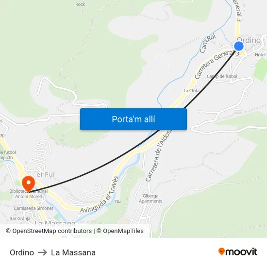 Ordino to La Massana map
