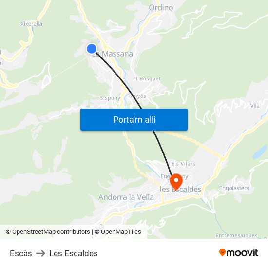 Escàs to Les Escaldes map