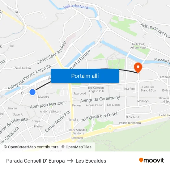 Parada Consell D’ Europa to Les Escaldes map