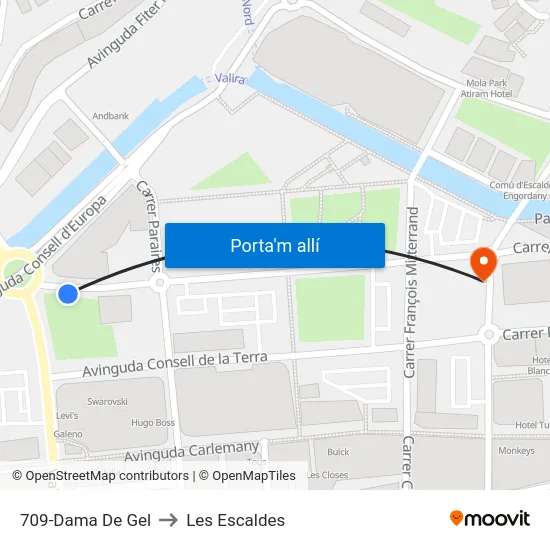 709-Dama De Gel to Les Escaldes map