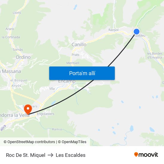 Roc De St. Miquel to Les Escaldes map