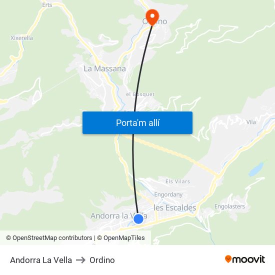 Andorra La Vella to Ordino map