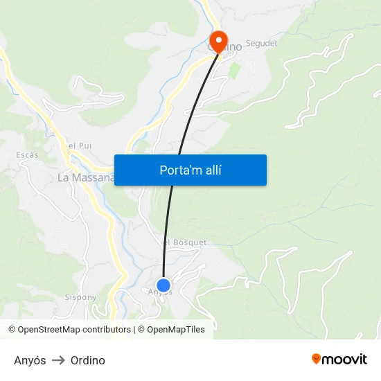 Anyós to Ordino map