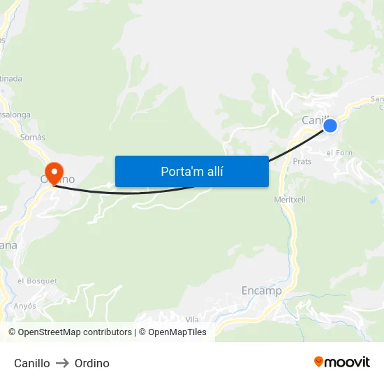 Canillo to Ordino map