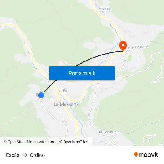 Escàs to Ordino map