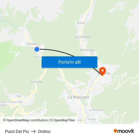 Puiol Del Piu to Ordino map
