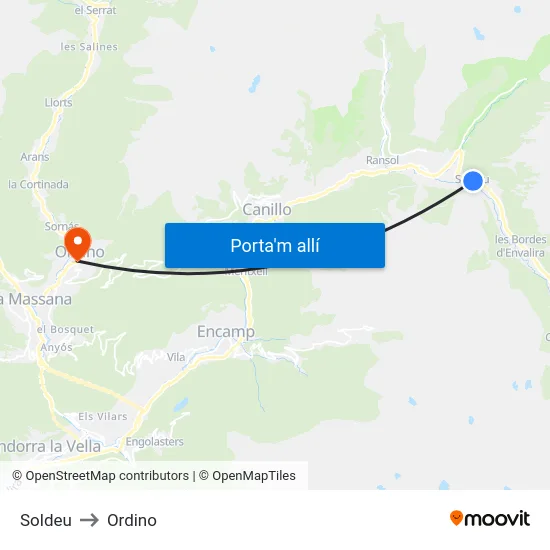 Soldeu to Ordino map