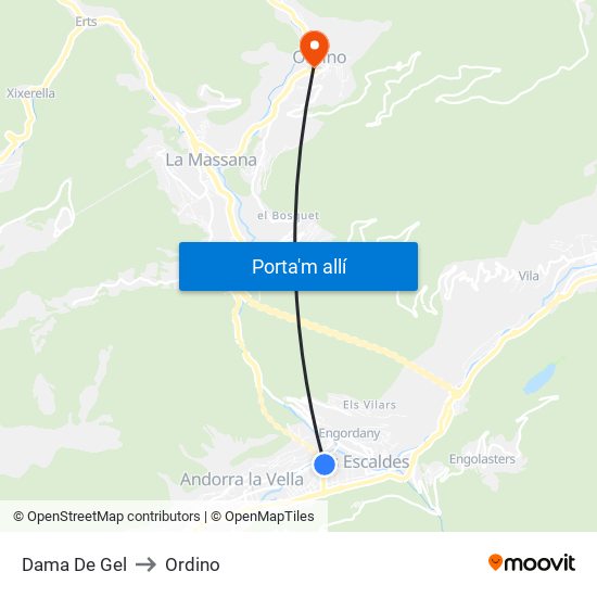 Dama De Gel to Ordino map