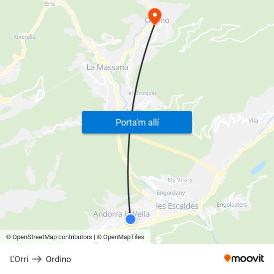 L'Orri to Ordino map