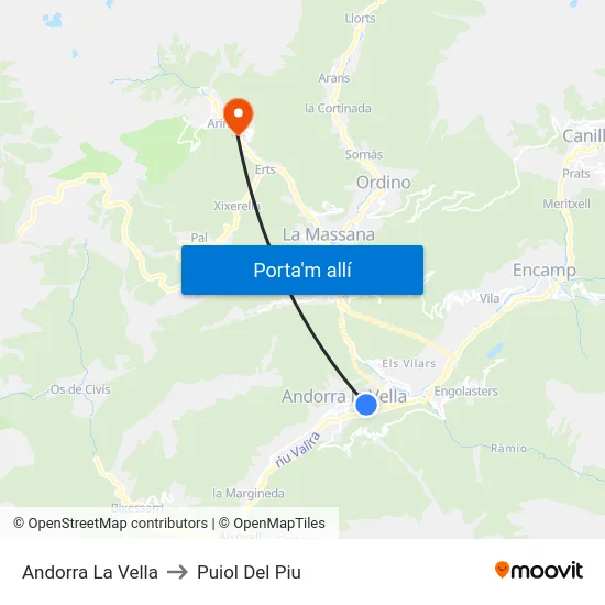 Andorra La Vella to Puiol Del Piu map