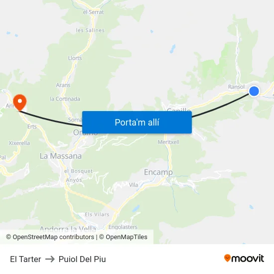 El Tarter to Puiol Del Piu map
