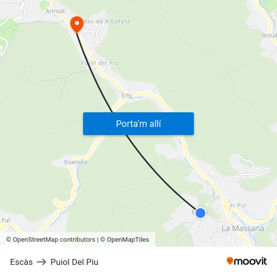 Escàs to Puiol Del Piu map