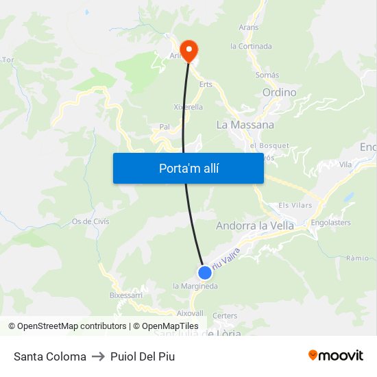 Santa Coloma to Puiol Del Piu map