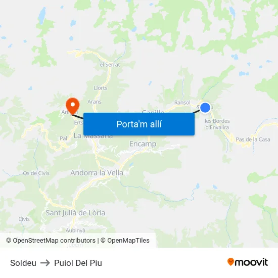 Soldeu to Puiol Del Piu map