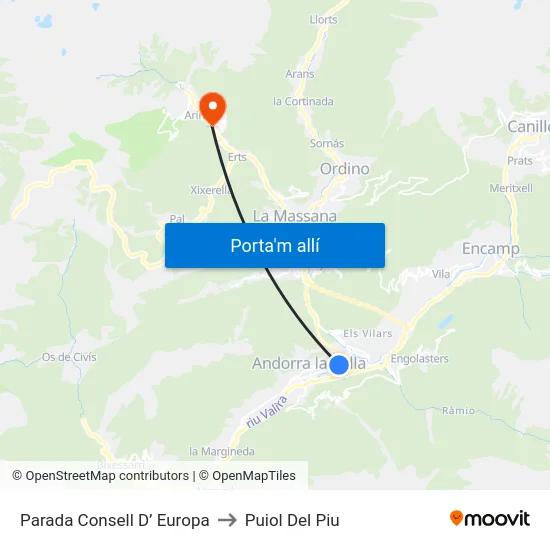 Parada Consell D’ Europa to Puiol Del Piu map