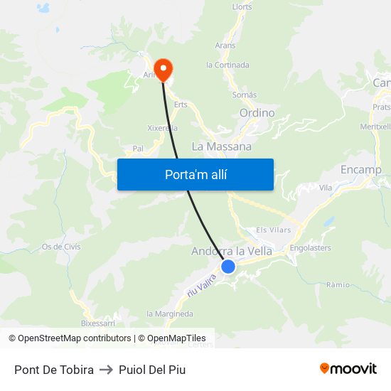 Pont De Tobira to Puiol Del Piu map