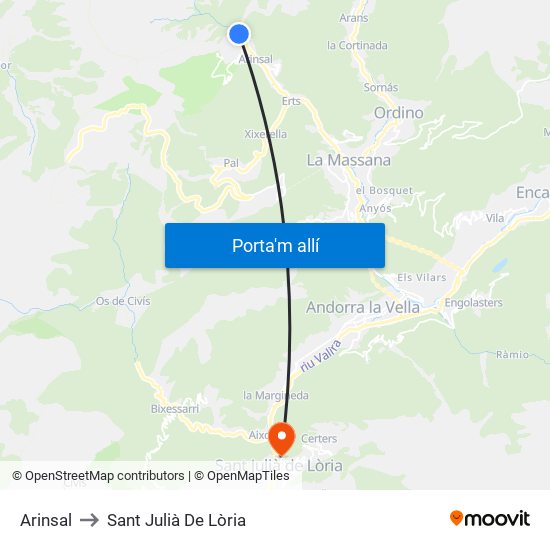 Arinsal to Sant Julià De Lòria map
