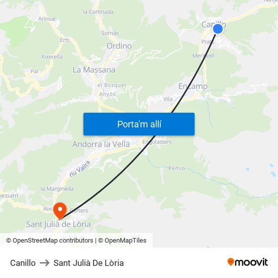 Canillo to Sant Julià De Lòria map