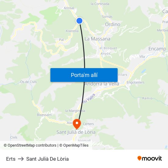 Erts to Sant Julià De Lòria map