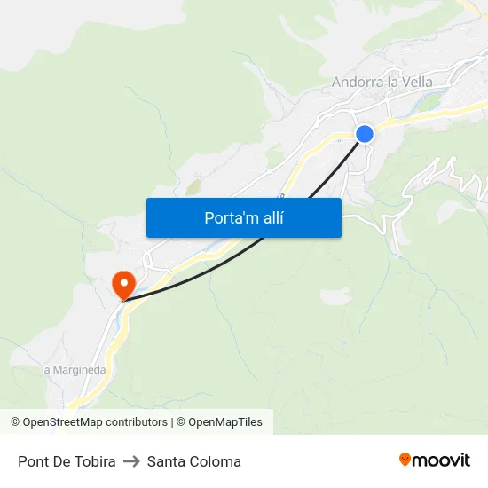 Pont De Tobira to Santa Coloma map
