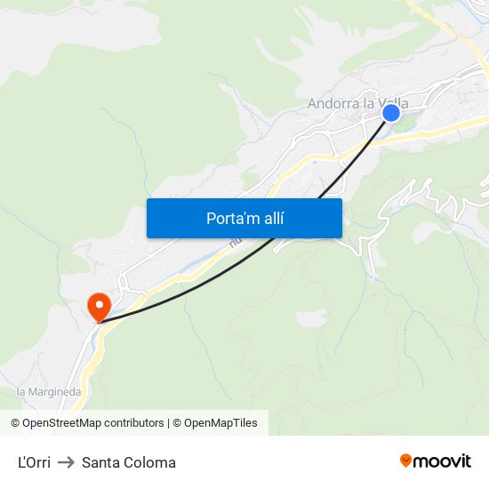 L'Orri to Santa Coloma map