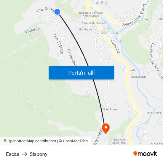 Escàs to Sispony map