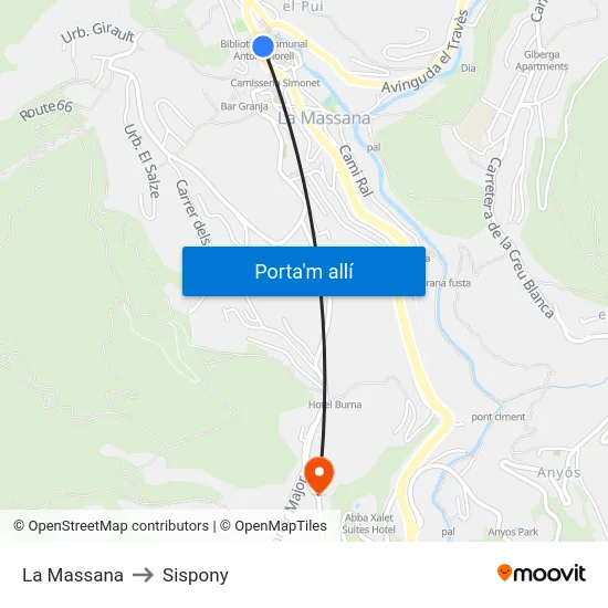 La Massana to Sispony map
