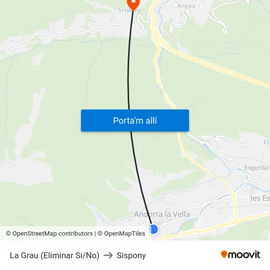 La Grau to Sispony map