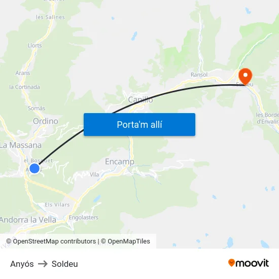 Anyós to Soldeu map
