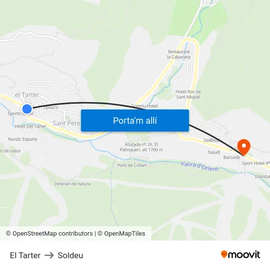 El Tarter to Soldeu map