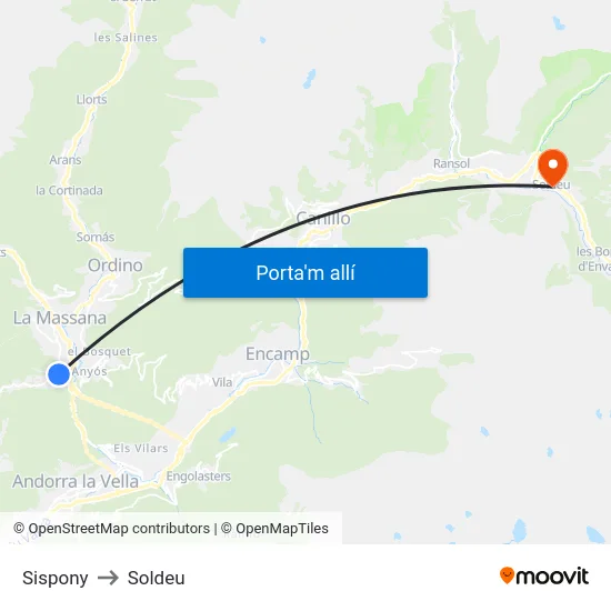 Sispony to Soldeu map