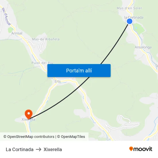 La Cortinada to Xixerella map