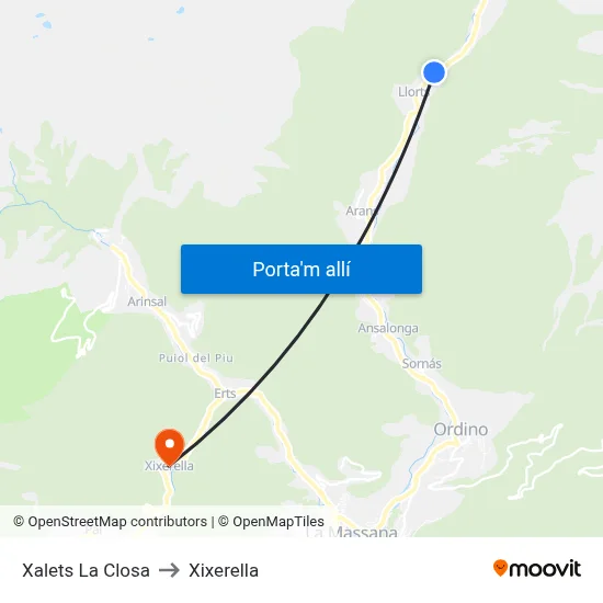 Xalets La Closa to Xixerella map