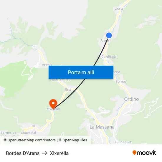 Bordes D'Arans to Xixerella map
