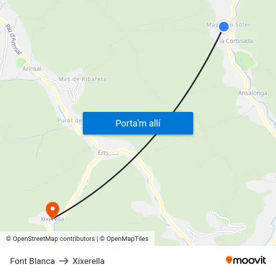 Font Blanca to Xixerella map