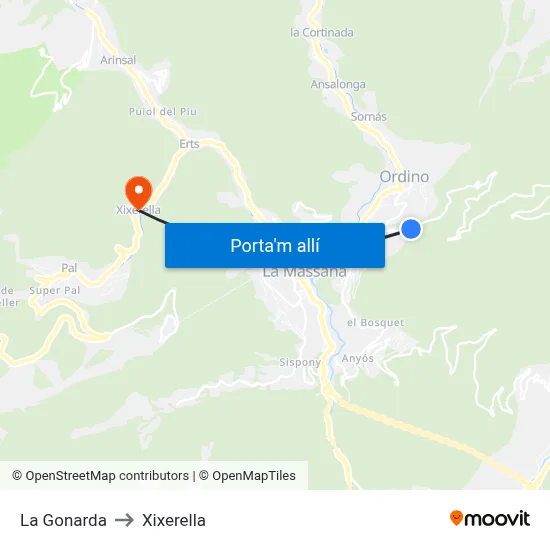 La Gonarda to Xixerella map