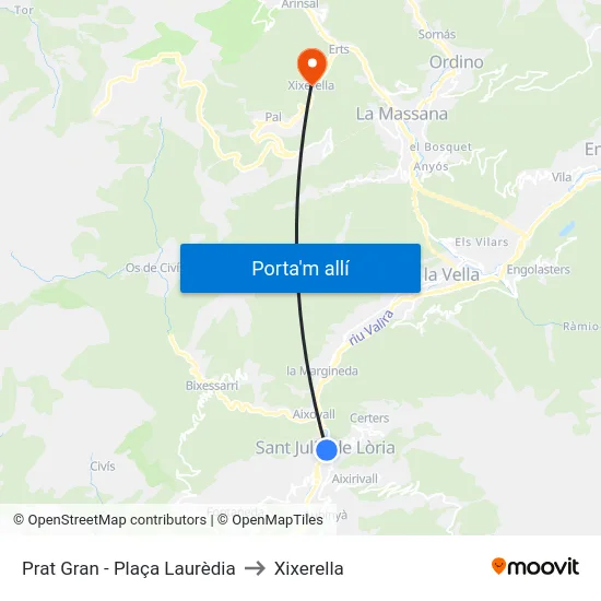 Prat Gran - Plaça Laurèdia to Xixerella map