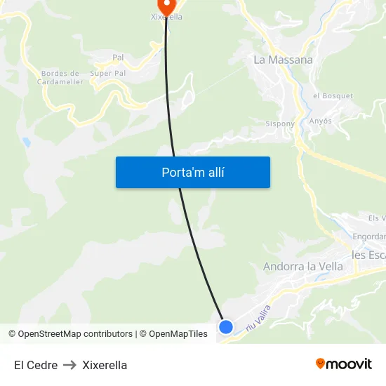El Cedre to Xixerella map