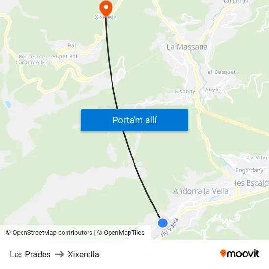 Les Prades to Xixerella map