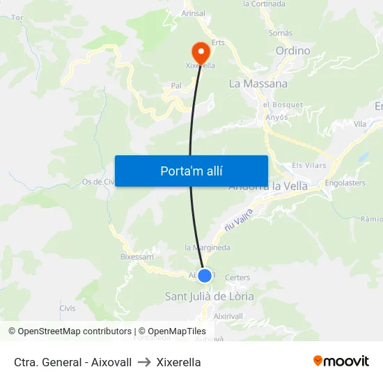 Ctra. General - Aixovall to Xixerella map