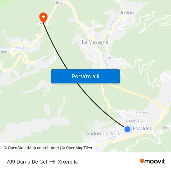 709-Dama De Gel to Xixerella map